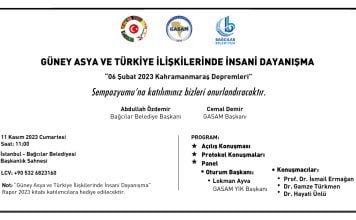 Güney Asya ve Türkiye İlişkilerinde İnsani Dayanışma “06 Şubat 2023 Kahramanmaraş Depremleri” Sempozyumu